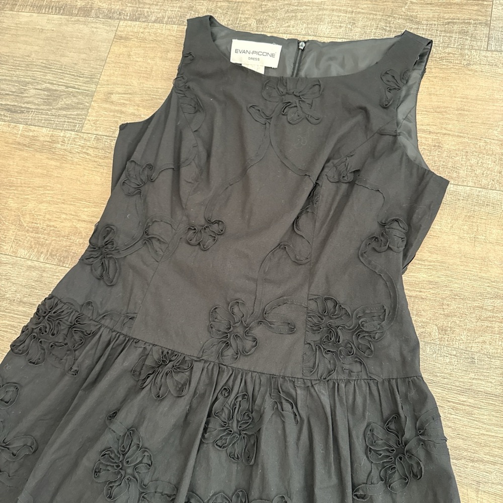 Vintage 90s Evan-Picone Black Floral Appliqué Mini Dress